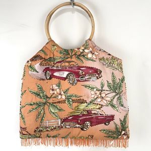 Baik Honolulu Tote Tropical VTG Car Bamboo Handle